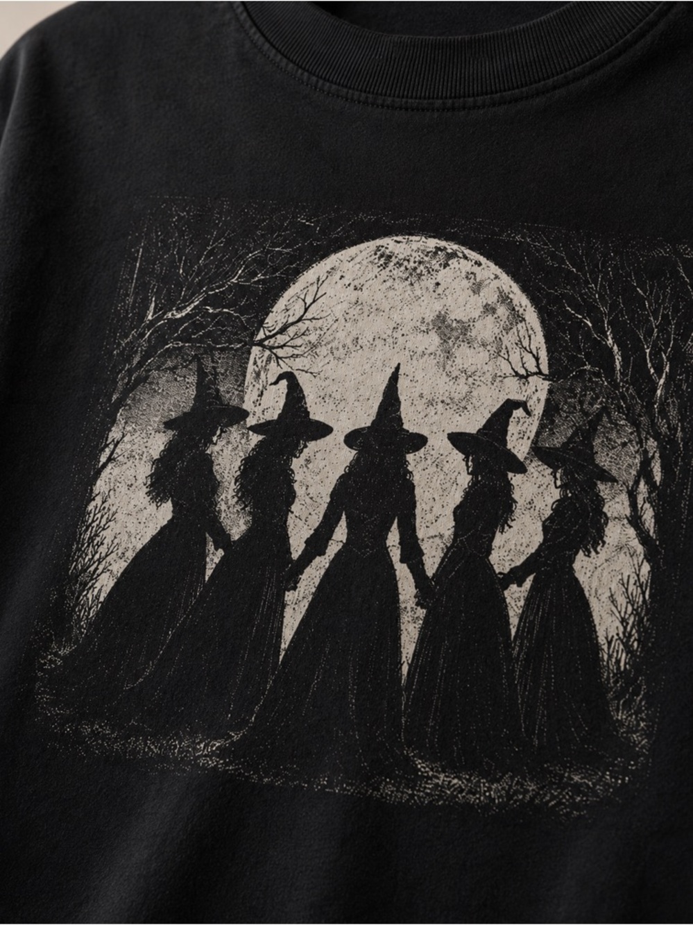 Witches Coven Spooky Forest Halloween Black T-Shirt - Picture 3 of 3
